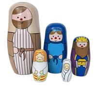 Jorzer Muñecas Rusas de Natividad 5 Piezas Jesús Natividad Apilable Pintura Exquisita Muñecas de Madera Anidadas para Niños Pequeños 1-3 para Niños Muñeca Rusa Juego de Rusa..