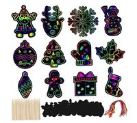 Jorzer Papel para rascar arcoíris 36PCS Manualidades navideñas DIY para niños Arte para rascar arcoíris con árbol de muñeco de Nieve de Papá Noel Manualidades navideñas para niños Arte para.