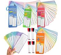 Jorzer Tarjetas Flash de matemáticas 4 Juegos de Tarjetas Flash de multiplicación borrables 0-12 educativas de matemáticas con bolígrafos para niños Sumar restar Dividir multiplicar para niños A.