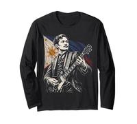 Jose Rizal Filipinas Tocando Guitarra Eléctrica Rocker Humor Manga Larga