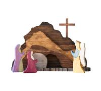 Joselin 2 Piezas Escena de Pascua Decoraciones de Madera Escena de ResurreccióN Adornos Pesebre Creche Natividad Set ResurreccióN
