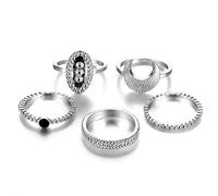 Joselin 5 Piezas/Juego Vintage Boho Anillo para Mujer Steampunk De Piedra De Luna Juego De Anillos De Enlace De Nudillo De Dedo Midi Regalo Plata