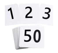 Joselin 50 números de mesa del 1 al 50, 3,7 x 4, tarjetas de números de mesa de doble cara, elegantes y blancas, para eventos y recepciones de bodas en restaurantes
