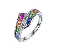 Joselin Anillo De Cobre Plateado con Iris para Mujer Anillo con Incrustaciones De Dedos De Piedra Boho Fiesta Vintage para Mujer Boda Joyería Fina No: 10