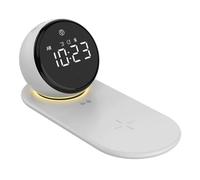 Joselin Despertador Digital, Luces Nocturnas, Cargador Inalámbrico Rápido de 15 W, Lámpara de Mesa Táctil Regulable de 3 Niveles con Función de Repetición.