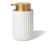 Joselin Dispensador de Jabón de Espuma de Cerámica Mate Moteada, Bomba Rellenable de 350 Ml con Tapa Dorada, Elegante Dispensador de Espuma