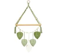 Joselin Estante Colgante de Pared de Macramé, Estantes Bohemios para Colgar Plantas de Pared con Hojas Tejidas Hechas una Mano, Estante de ExhibicióN de Almacenamiento de Madera RúStica