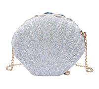 Joselin Mujer NiñAs Sirenita Seashell Monedero Bolsos de Hombro Cruzados Bolso de Noche con Cadena de Lentejuelas Brillantes,