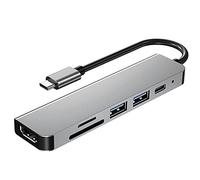 Josenidny Adaptador de concentrador USB tipo C 6 en 1 con 4K 30Hz - Compatible con lector de tarjetas multipuerto USB 3.0 TF adaptador de puertos múltiples de video
