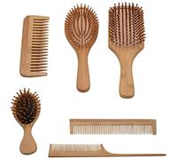 Josenidny Juego de 6 peines de madera con cojín para pérdida de cabello, cepillo de masaje para el cabelludo, peine de bambú para el cuidado del cabello