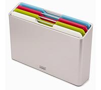 Joseph Joseph 60185 Tablas de cortar grandes con código de color y estuche para guardarlas, Plata, Grande, Juego de 4