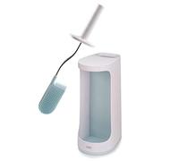 Joseph Joseph Flex Plus - Escobillero en Silicona Higiénico con Bandeja de Almacenaje, escobilla de baño con mango resistente, piña flexible, limpieza profunda - Blanco/Azul, Extra-Grande