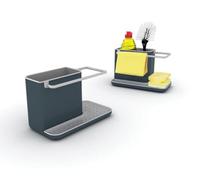 Joseph Joseph Caddy, Organizador de Plástico para fregadero de cocina con soporte para esponja, trapo, cepillo para platos y detergente, con drenaje, Gris