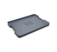 Joseph Joseph Cut&Carve Plus, Tabla de cortar multifunción antideslizante para preparar y trinchar alimentos, bordes elevados, asas de acero inoxidable, apta para lavavajillas (grande), Azul