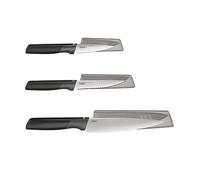 Joseph Joseph Duo Cuchillos Cocina, 3 Piezas, Juego de Cuchillos Profesionales en Acero Inoxidable Japonés, Incluye Cuchillo Chef, con Funda Protectora, Negro