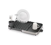 Joseph Joseph Duo Escurreplatos Extensible sobre Fregadero, Escurridor Platos de Cocina con Soporte para Utensilios y Caño De Drenaje, Acero Inoxidable, Gris
