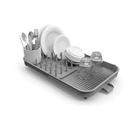 Joseph Joseph Duo Escurreplatos Extensible sobre Fregadero, Escurridor Platos de Cocina con Soporte para Utensilios y Caño De Drenaje, Plastico, Gris