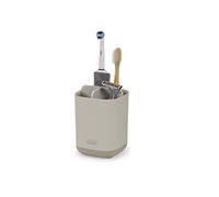 Joseph Joseph Easy-Store Soporte Porta Cepillo y Pasta de Dientes, Compatible con Cepillos Eléctricos y Tradicionales, 3 Compartimentos, Almacenamiento Baño Desmontable, Beige