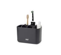 Joseph Joseph Easy-Store Soporte Porta Cepillo y Pasta de Dientes, Compatible con Cepillos Eléctricos y Tradicionales, 6 Compartimentos, Almacenamiento Baño Desmontable, Negro Mate