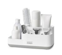 Joseph Joseph EasyStore Bandeja Organizador Accesorios de Baño y Soporte para Cepillo de Dientes, Fácil Almacenamiento, Desmotanble, Blanca/Gris