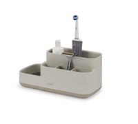 Joseph Joseph EasyStore Bandeja Organizador Accesorios de Baño y Soporte para Cepillo de Dientes, Fácil Almacenamiento, Desmotanble, Acabado Mate, Beige