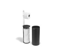 Joseph Joseph EasyStore Portarrollos de Papel Higiénico de Suelo con Almacenamiento para 3 Rollos de Reserva, Diseño Compacto, Negro Mate