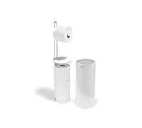 Joseph Joseph EasyStore Portarrollos de Papel Higiénico de Suelo con Almacenamiento para 3 Rollos de Reserva, Diseño Compacto, Blanco Brillante