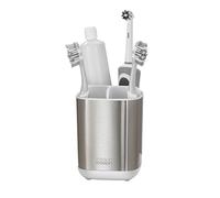 Joseph Joseph EasyStore Soporte Porta Cepillo y Pasta de Dientes, Compatible con Cepillos Eléctricos y Tradicionales, 3 Compartimentos, Almacenamiento Baño Desmontable, Mediano, Acero Inox