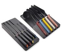 Joseph Joseph Elevate Cuchillos de Cocina Profesionales y Utensilios de Cocina, 10 piezas, con Almacenamiento para Cajón, Negro/Multicolor