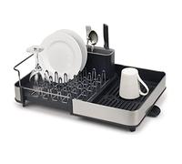 Joseph Joseph - Escurridor extensible en acero inoxidable para platos y cubiertos, bandeja de drenaje extraíble, gris/carbón, talla única