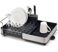 Joseph Joseph - Escurridor extensible en acero inoxidable para platos y cubiertos, bandeja de drenaje extraíble, gris/carbón, talla única