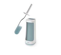 Joseph Joseph Flex Plus - Escobillero en Silicona Higiénico con Bandeja de Almacenaje, escobilla de baño con mango resistente, piña flexible, antiobstrucción, limpieza profunda-Blanco/Azul, Grande