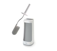 Joseph Joseph Flex Plus - Escobillero en Silicona Higiénico con Bandeja de Almacenaje, escobilla de baño con mango resistente, piña flexible, antiobstrucción, limpieza profunda-Blanco/Gris, Grande