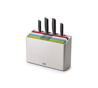 Joseph Joseph Folio Icon Tablas de Cortar Antideslizantes con Código de Color y 4 Cuchillos de Cocina Japoneses de Acero Inoxidable, 8 Piezas, con Estuche, Multicolor/Plata