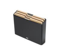 Joseph Joseph Folio Juego de 3 Tablas de Cortar en Bambú, Estuche para Almacenaje Organizado en la Cocina en Acero Inoxidable, Negro