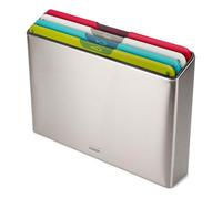 Joseph Joseph Folio Icon Tablas de Picar Antideslizantes, Codificadas por Colores, 4 Piezas, con Estuche de Almacenamiento en Acero Inoxidable, Grande