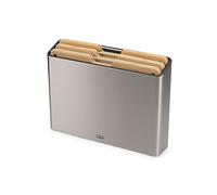 Joseph Joseph Folio Tablas de Picar Antideslizantes en Bambú, 3 Piezas, con Estuche de Almacenamiento en Acero Inoxidable, Grande