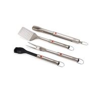 Joseph Joseph GrillOut Set de Utensilios para Barbacoa en Acero Inoxidable, 4 Piezas con Estuche, Cepillo, Pinzas, Espátula y Tenedor, Mango Retráctil