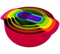 Joseph Joseph Nest 9 Plus - Juego de 9 piezas apilables, cuencos para mezclar, con bol grande y pequeño, colador y 5 tazas medidoras, Rojo