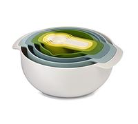 Joseph Joseph Nest 9 Plus - Juego de 9 piezas apilables, cuencos para mezclar, con bol grande y pequeño, colador y 5 tazas medidoras, Opal - Acero inoxidable