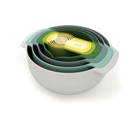 Joseph Joseph Nest 9 Plus - Juego de 9 piezas apilables, cuencos para mezclar, con bol grande y pequeño, colador y 5 tazas medidoras, Opal - Acero inoxidable