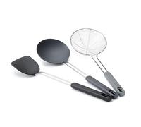 Joseph Joseph Nest Fusion Espátula, Cuchara y Espumadera para Wok, 3 Piezas, Silicona y Acero Inoxidable, Resistente al Calor y Antiadherente