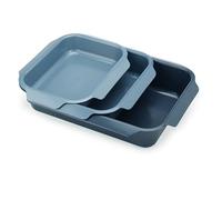 Joseph Joseph Nest Juego de 3 Bandejas para Horno apilables, Bandejas en Acero al carbono, revestimiento Antiadherente para Hornear, Asar, Cocinar, con 4 asas inclinadas, 41cm x 30cm x 9.6cm, Azul