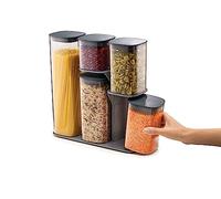 Joseph Joseph Podium-Juego de tarros de almacenamiento (5 unidades), color gris, 5-Piece