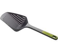 Joseph Joseph Scoop Plus Colador, Cuchara Escurridora/Colador, Recoge, Escurre y Sirve, resistente al calor hasta 200°C (392°F), Apto para lavavajillas, Grande, Gris/Verde