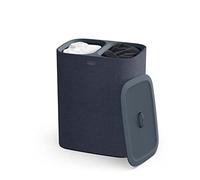 Joseph Joseph Tota - Cesto de ropa sucia de 90 litros con tapa, compartimentos separados con bolsas de algodón con asas para facilitar el transporte y la separación de las prendas, Negro/Azul Oscuro