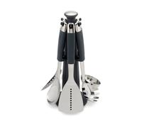 Joseph Joseph Elevate Juego de Utensilios de Cocina 6 Piezas con Soporte Giratorio, Mangos de Silicona Ergonómicos, Acero Inoxidable