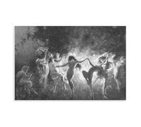 Joseph Tomanek - Póster de danza del fuego - Ninfas bailando en blanco y negro, lienzo y arte de pared, impresión moderna para dormitorio familiar, sin marco