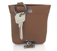 Josephine Osthoff Estuche de cuero con protección RFID - Gran campana para llaves para hombres y mujeres, con clip metálico y cierre a presión (Modelo 968) - Caramelo