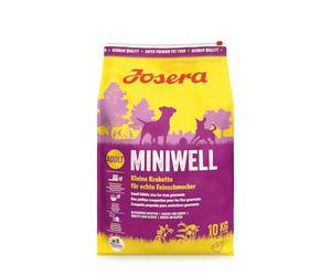 JOSERA Miniwell (1 x 10 kg) | Adult Mini | Premium Trockenfutter für ausgewachsene Hunde Kleiner Rassen | Geflügel & Reis | Kleine Kroketten | extraverträglich | weizenfrei | Hundefutter | 1er Pack